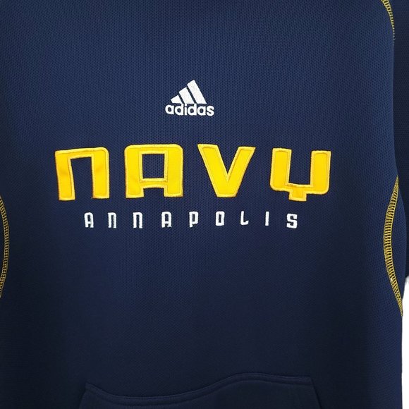 Adidas Navy Annapolis Hoodie Pullover Sweatshirt Men M Blue Gold Long Sleeve - Picture 8 of 14